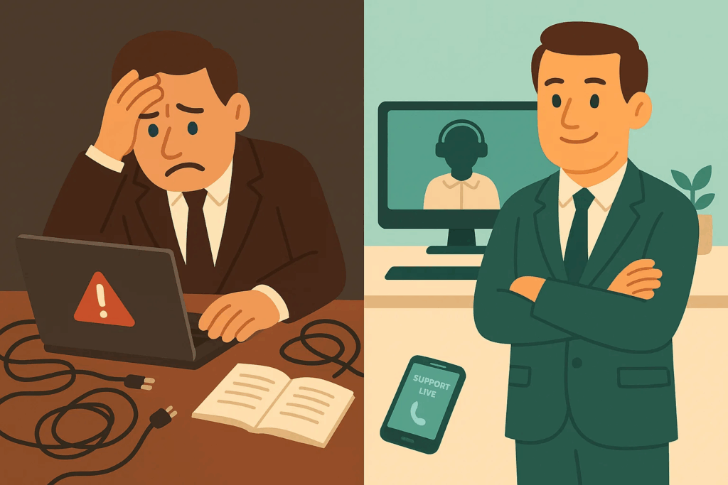 Mkb’er probeert zelf IT-probleem op te lossen, tegenover situatie met professioneel IT-beheer